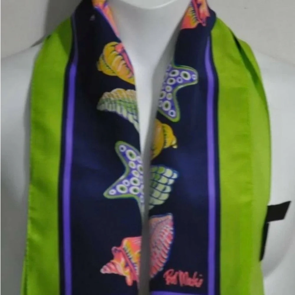 Bob Mackie Navy Seashell Silk Scarf